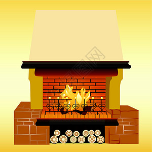 居住地点石头木头房子金属炉石篝火火焰插图风景日志背景图片
