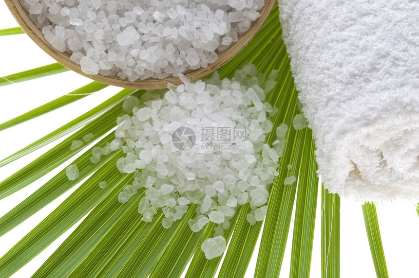 浴盐和棕榈叶擦洗水晶福利洗澡毛巾乐趣卫生保健黏土花瓣图片