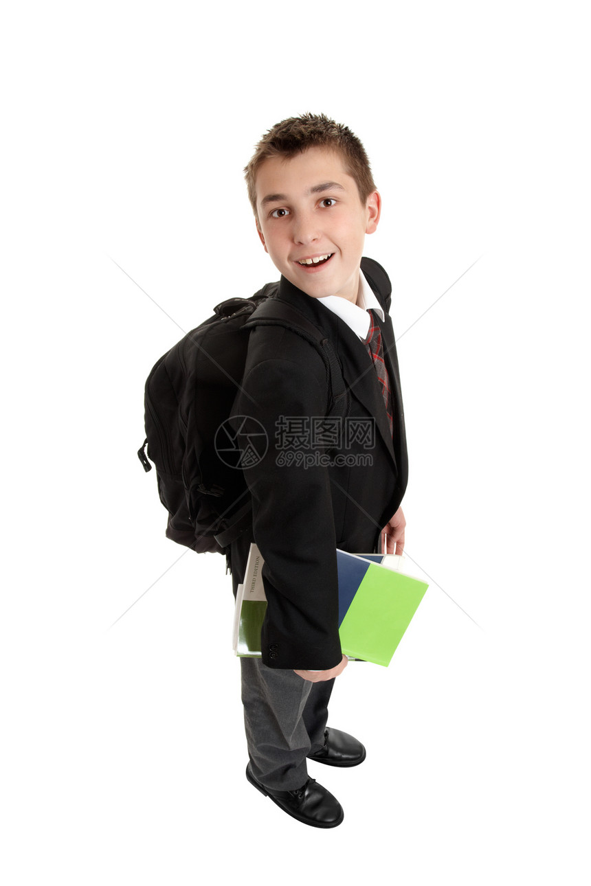 男高中生携带袋和书包图片
