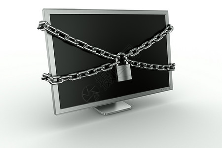 电脑锁屏挂锁监视器渲染计算机安全机密保护屏幕办公室电脑晶体管控制板背景