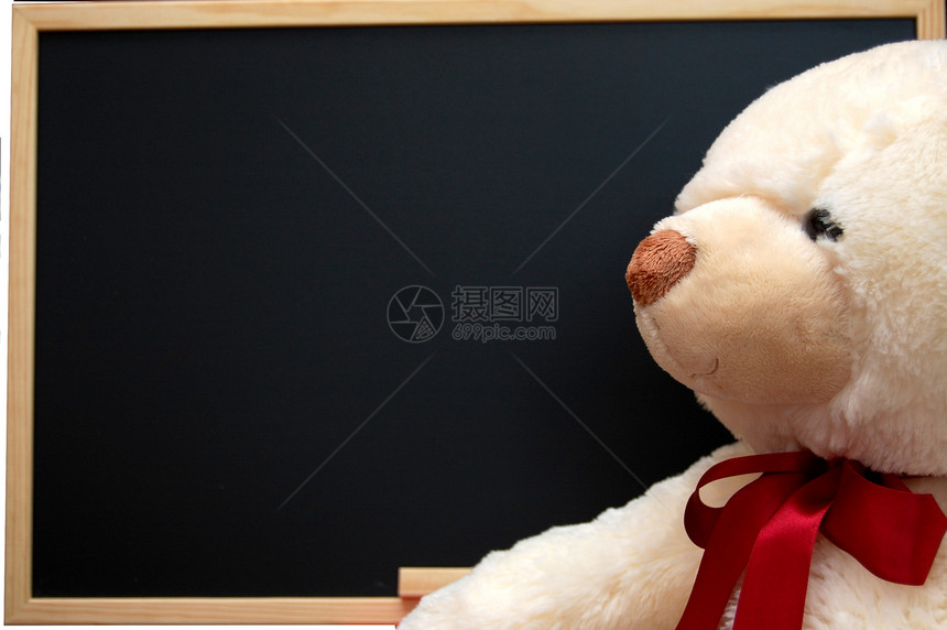 带空黑板的泰迪黑色课堂教育学习广告牌玩具大学木板孩子教授图片