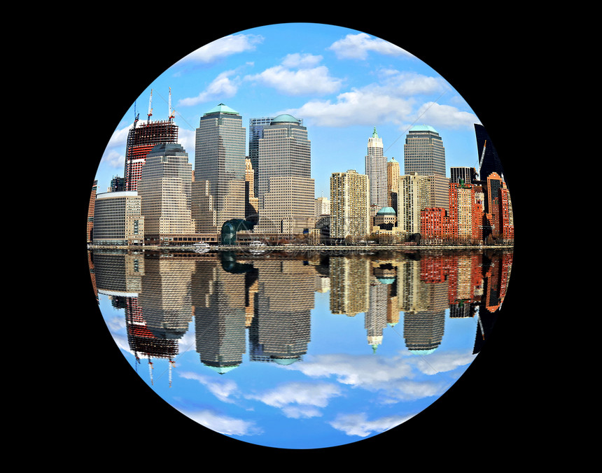 下曼哈顿天线景观公园办公室中心港口国家建筑学地标旅行鱼眼图片