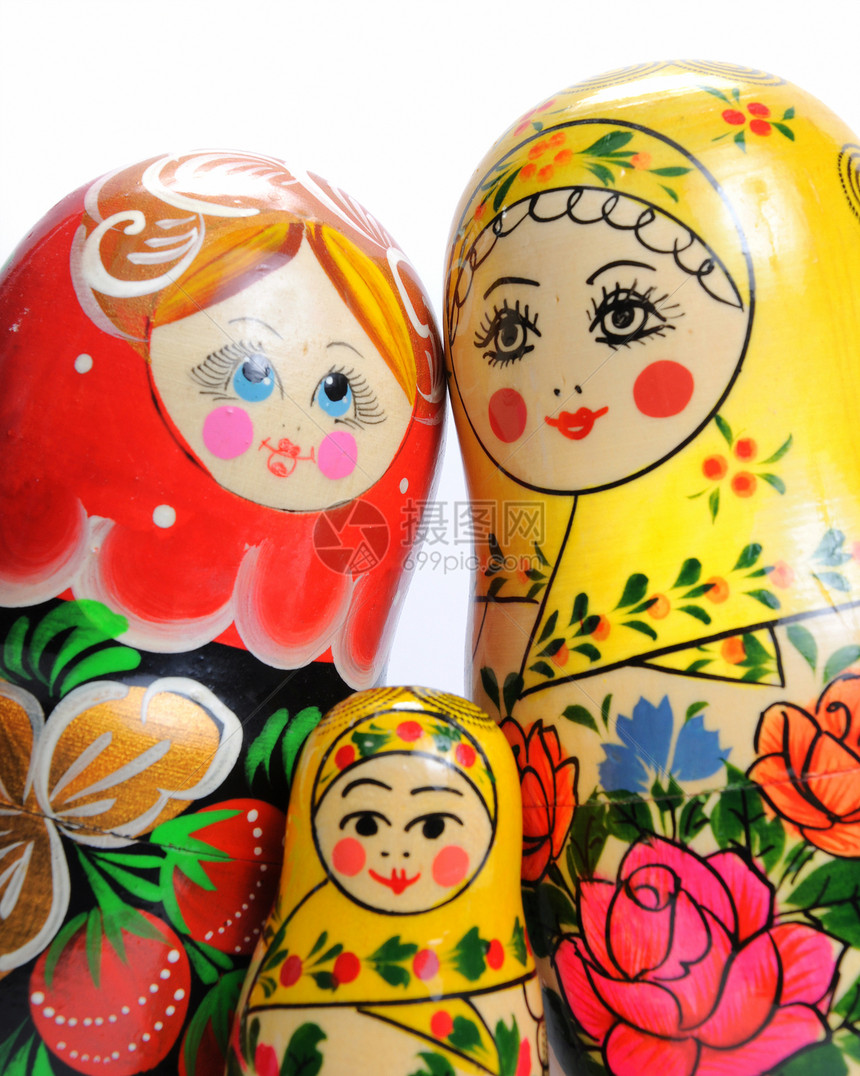 在白色上孤立的 matreshka 洋娃娃眼睛套娃工艺纪念品收藏手工艺术品销售木偶玩具图片