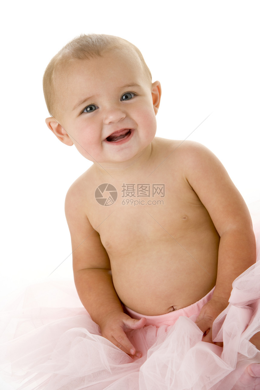 穿着贝塔图的婴儿享受奇装异服相机演员戏服女性乐趣芭蕾舞微笑影棚图片