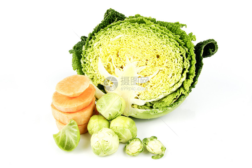 半个加切片甜土豆和芽菜卷心菜蔬菜美食饮食烹饪豆芽叶子食物收成纤维营养图片