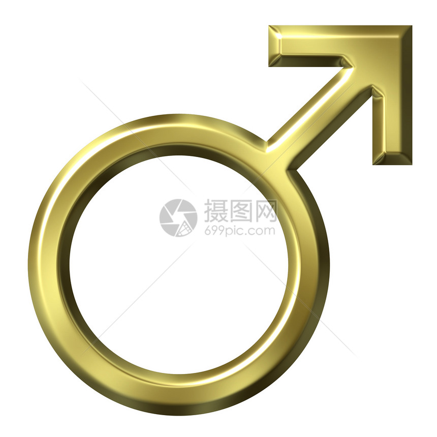 3D 金男性符号性别男生金属插图男人标识反射斜角金子图片