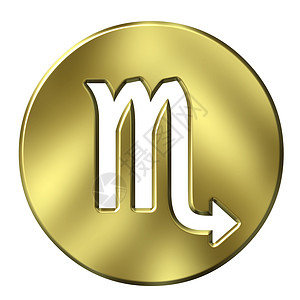 天蝎座圆形插图八字黄色金子艺术按钮金属圆圈反射背景图片