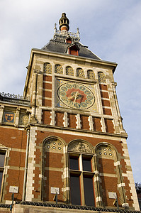阿姆斯特丹中央车站的时钟表背景图片