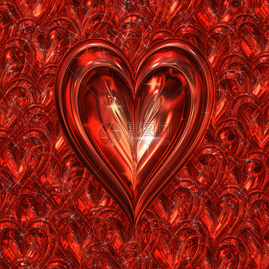 闪闪的心卡片红色金属热情爱心星星感情情绪火花插图图片
