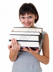 有厚书本的学生图书馆文学智慧愿望图书阅读学习幸福女性活动背景图片