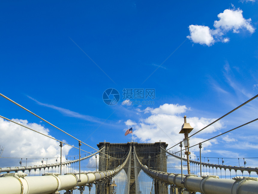 布鲁克林桥蓝色建筑电缆城市天空景观石头天际旗帜栅栏图片