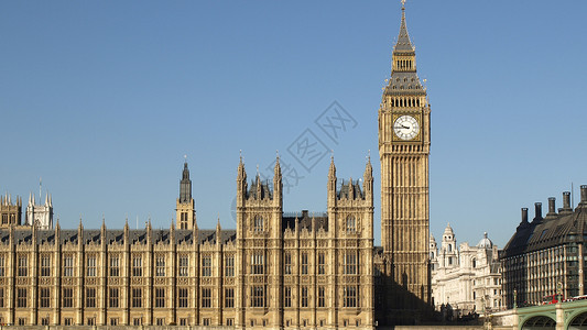Big Ben 伦敦议会钟声天空建筑地标蓝色手表建筑学背景图片