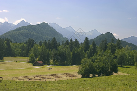 林登贝格横向景观地景牧场远足大山绿色山脉森林天空蓝色背景