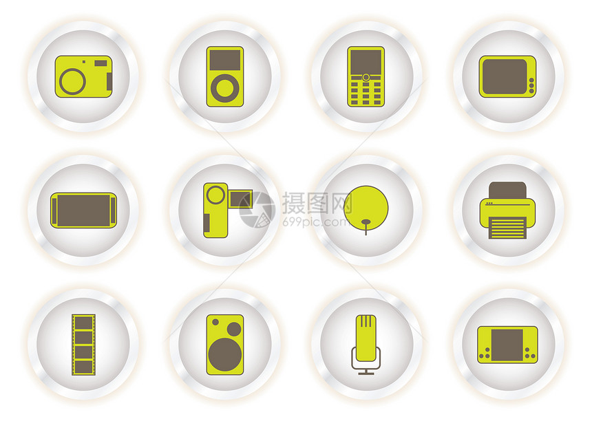 绿色绿亮按钮扬声器菜单电影导航网站麦克风相机电子产品互联网手机图片