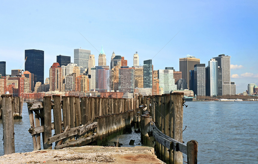 下曼哈顿天线城市日落国家港口商业海港出租车公园办公室旅行图片