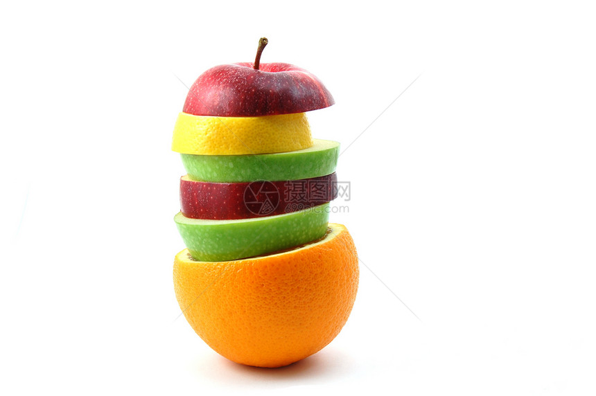 白色背景上的苹果果味水果维生素概念饮食黄色橙子热带异国香橼图片