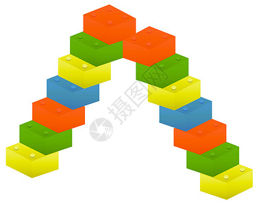 乐高图标上楼竞赛工作解决方案黄色红色绿色彩虹脚步楼梯白色背景