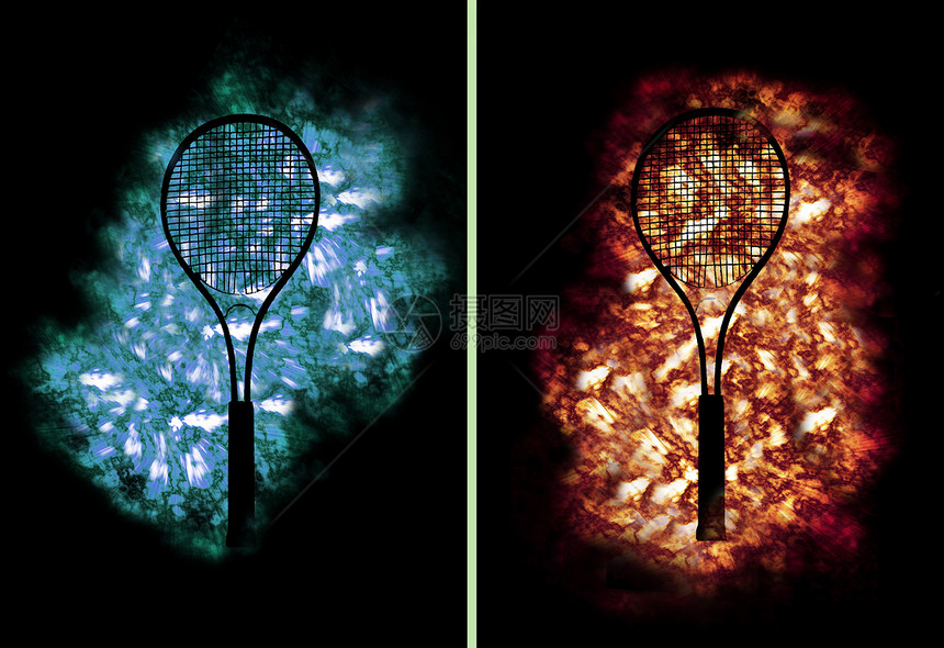 网球在冰和火上敲打图片