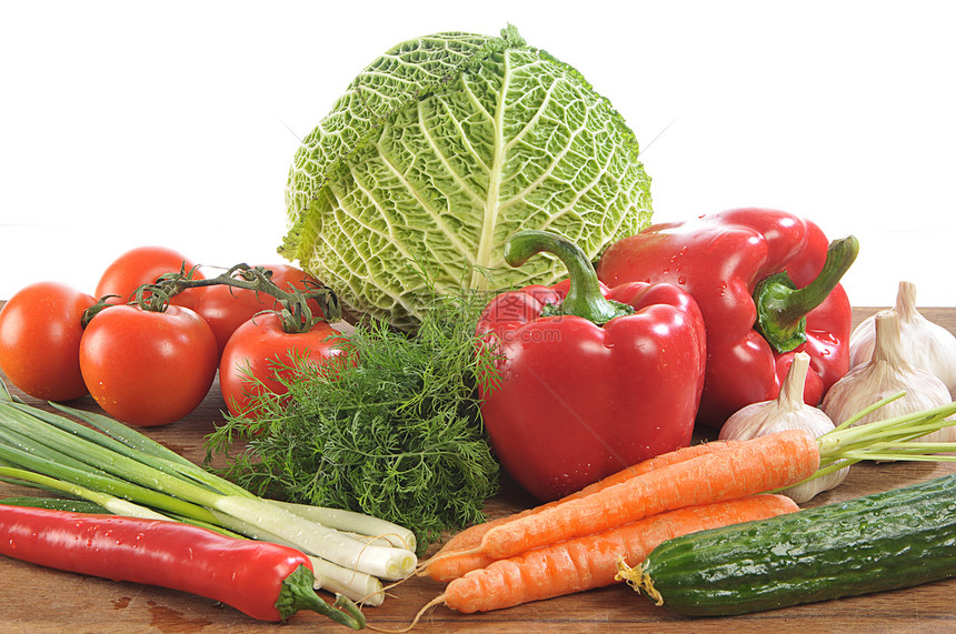 船上的蔬菜影棚胡椒食物水滴水平绿色红色黄瓜洋葱辣椒图片