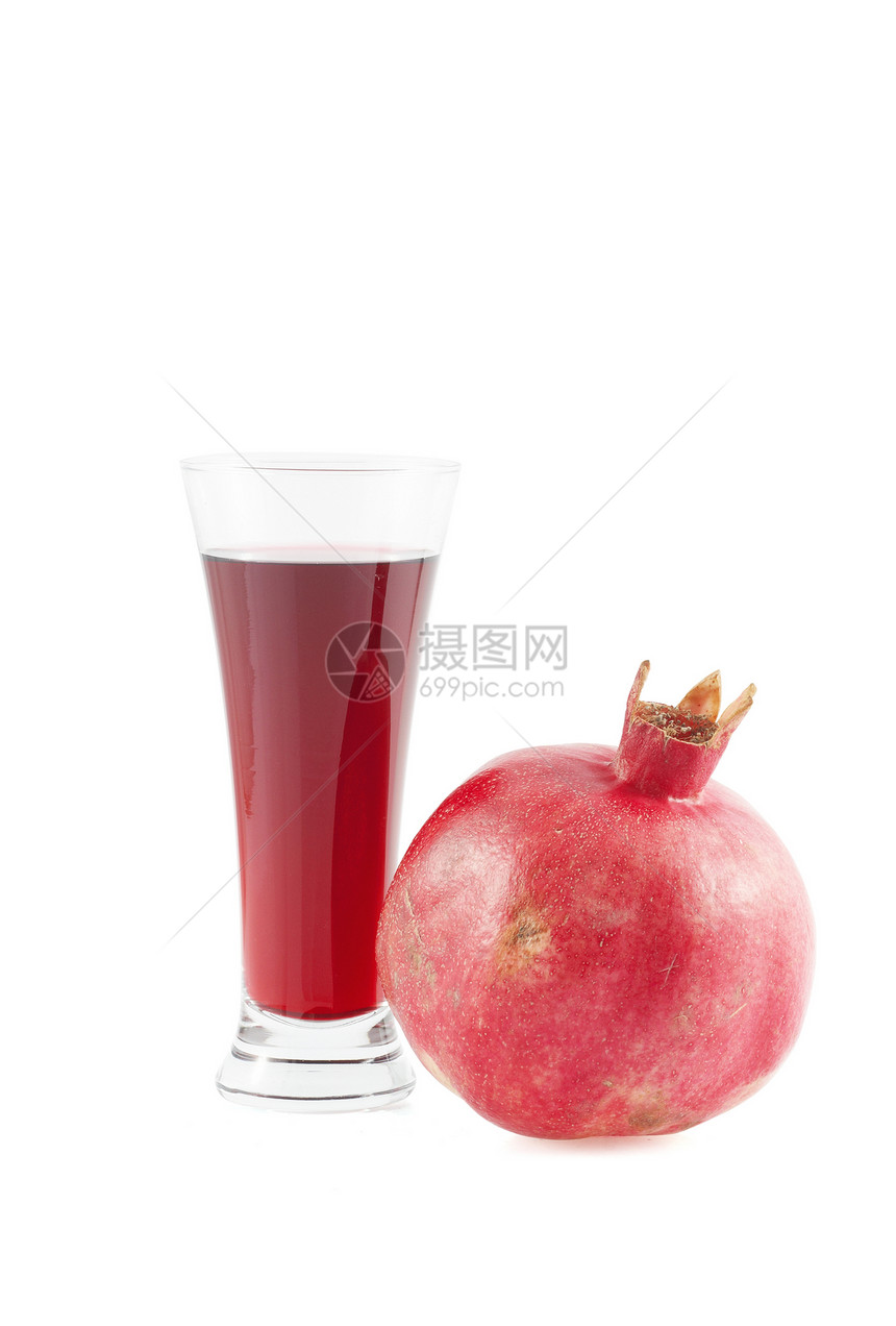 一杯加仑果汁和石榴水果 在白色上空图片