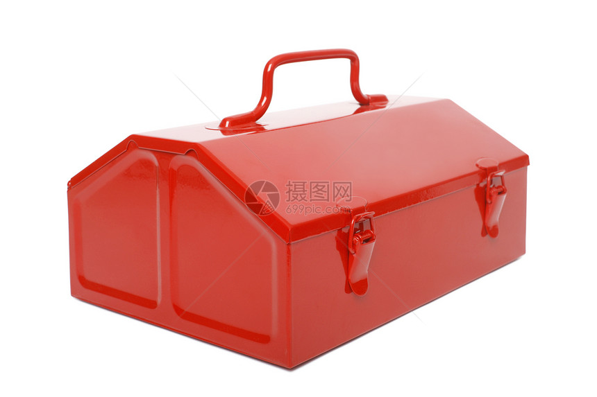 孤立的红色复位工具箱饭盒盒子金属工具图片