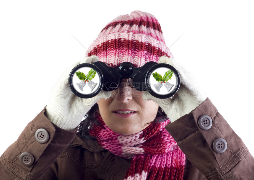 圣诞节女孩女性手表枝条季节眼镜帽子望远镜夹克女士手套图片