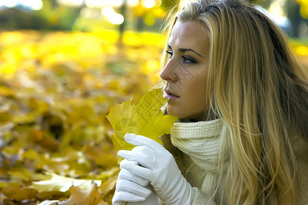 多伦多枫叶队秋季女孩闲暇女性叶子低角度金发女郎黄色树叶大衣金发白色背景
