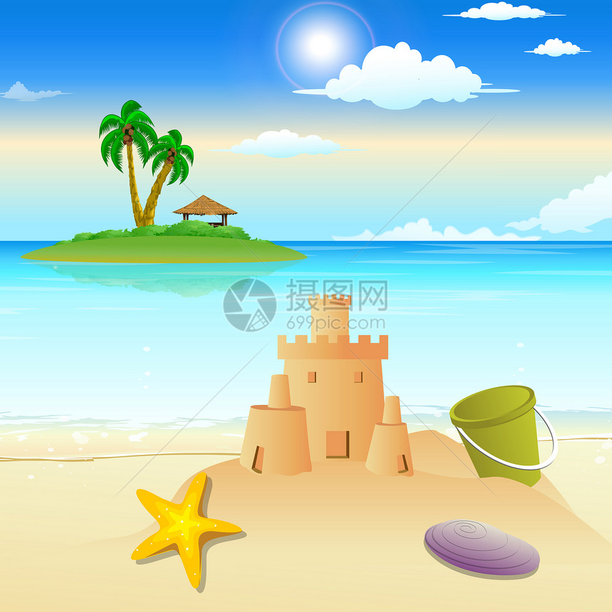 海滩 沙礁 海星 贝壳的景观图片