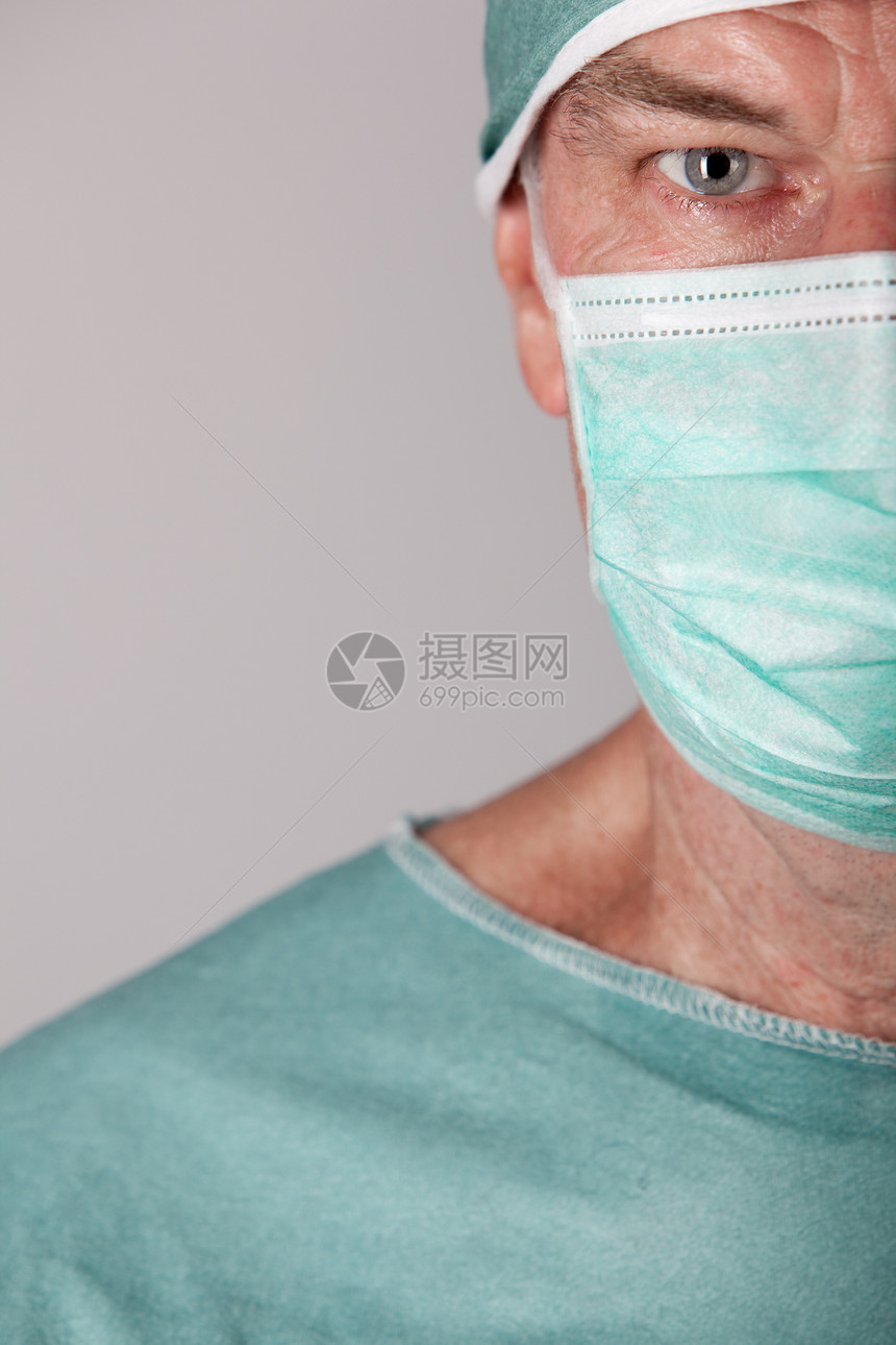 男性外科医生绿色医疗灰色卫生男人药品保健面具手术图片