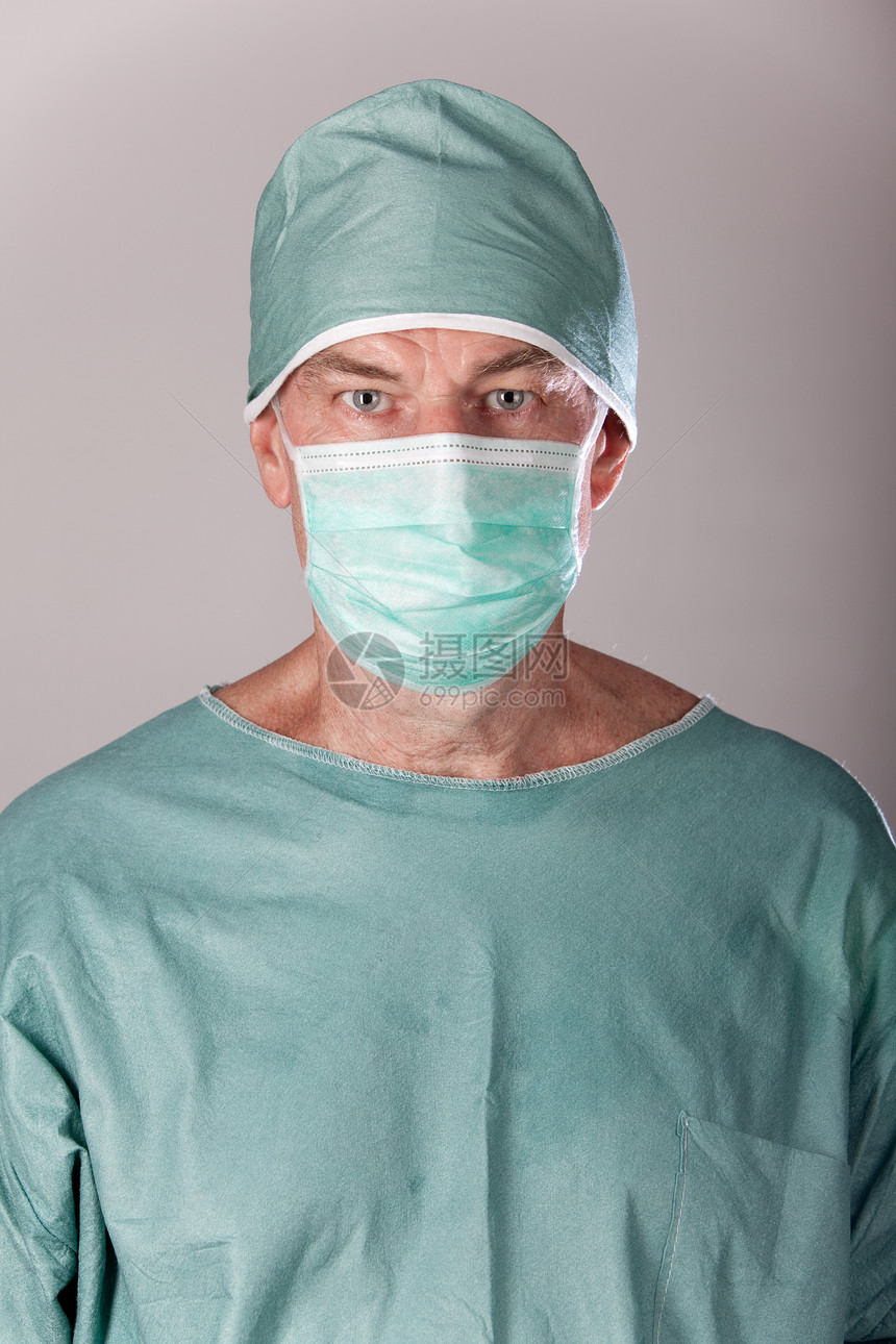 男性外科医生保健医疗药品绿色男人卫生手术灰色面具图片