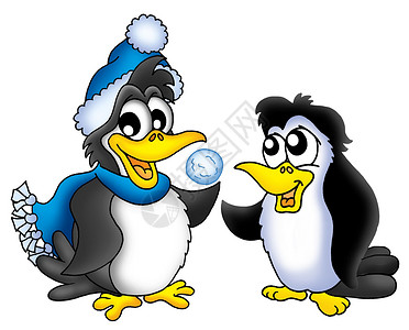 好玩拟人企鹅两只雪球企鹅背景