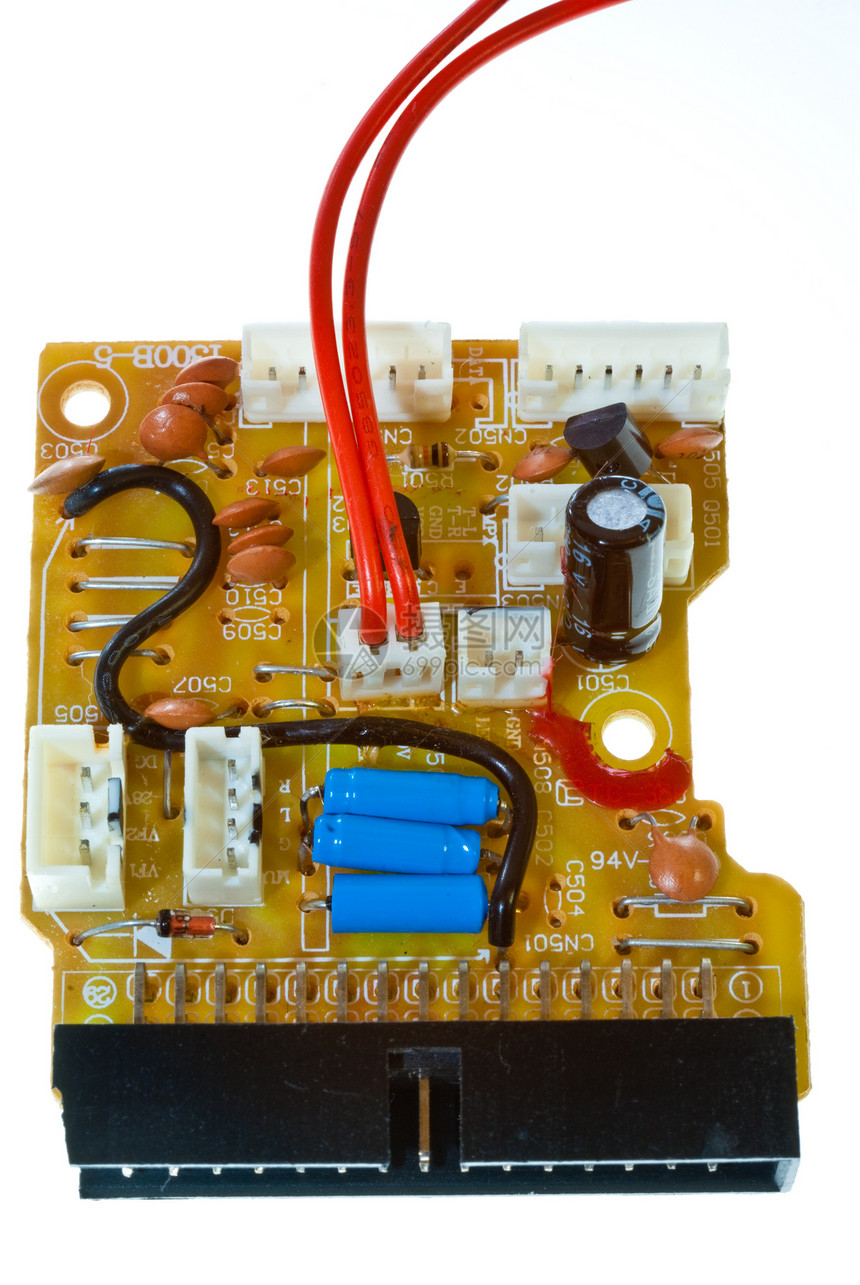 PCB 电路委员会白色橙子电子连接器蓝色图片