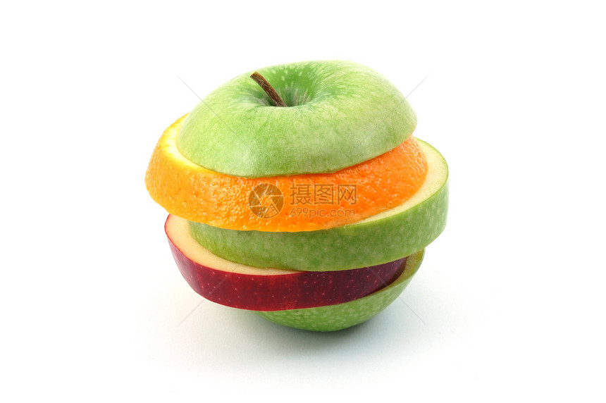白色背景上的苹果维生素黄色热带绿色果味食物多样性红色概念杂货店图片