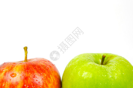 红和绿苹果食物红色白色绿色背景图片