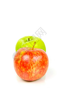 红和绿苹果白色红色食物绿色背景图片