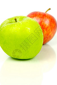 红和绿苹果白色红色绿色食物背景图片