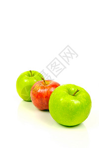 红和绿苹果红色绿色白色食物背景图片