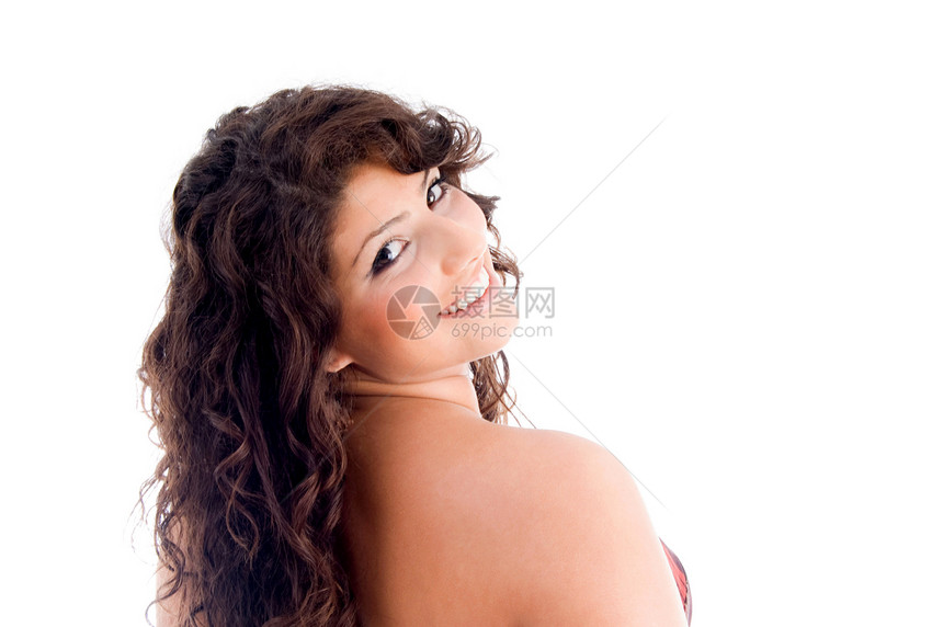 微笑的年轻女子肖像冒充成人数字身体青年白色姿势工作室黑发衣服图片