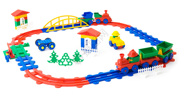 玩具铁路运输男人房子白色背景图片