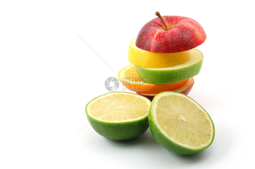白色背景上的苹果橙子黄色概念水果杂货店绿色饮食香橼维生素柠檬图片