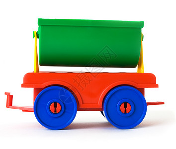 玩具运输绿色塑料白色红色车轮蓝色背景图片