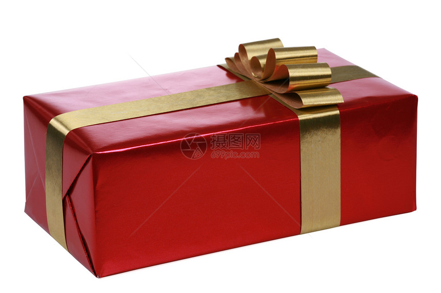 带金丝带的红礼礼盒子生日礼物丝带金子包装图片