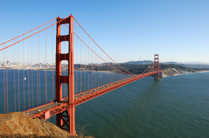旧金山的金门大桥纪念碑蓝色双胞胎旅游天空运输历史性城市海洋电缆图片