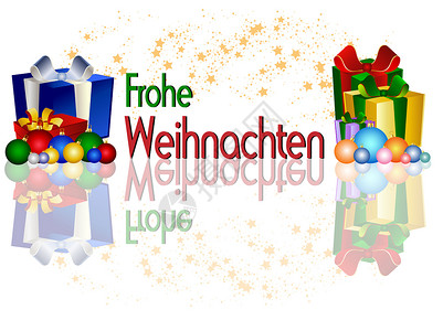 德文圣诞快乐背景卡片插图礼物盒子星星展示背景图片