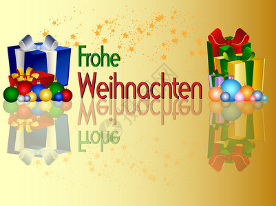 德文圣诞快乐背景礼物星星展示插图卡片盒子背景图片
