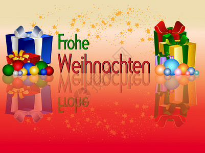 德文圣诞快乐背景插图星星展示盒子礼物卡片背景图片