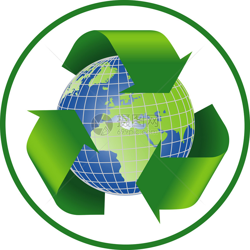 使用行星地球的再循环符号插图回收绿色垃圾全世界环境世界图片