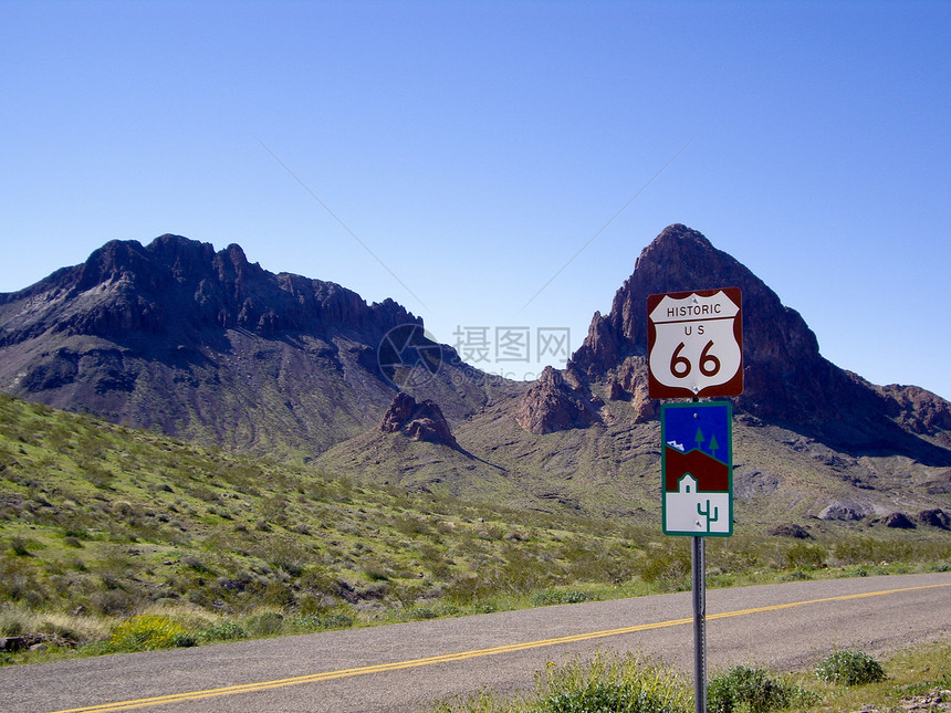 66 号公路标志风景沙漠旅行乡愁历史性图片