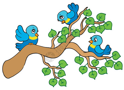 三只小鸟坐在树枝上背景图片