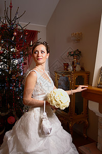 新娘新年裙子发型婚礼火炉白色手链幸福背景图片